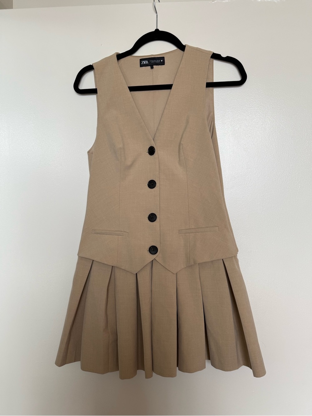 ZARA Beige Pleated Vest Work Dress - Picture 2 of 3